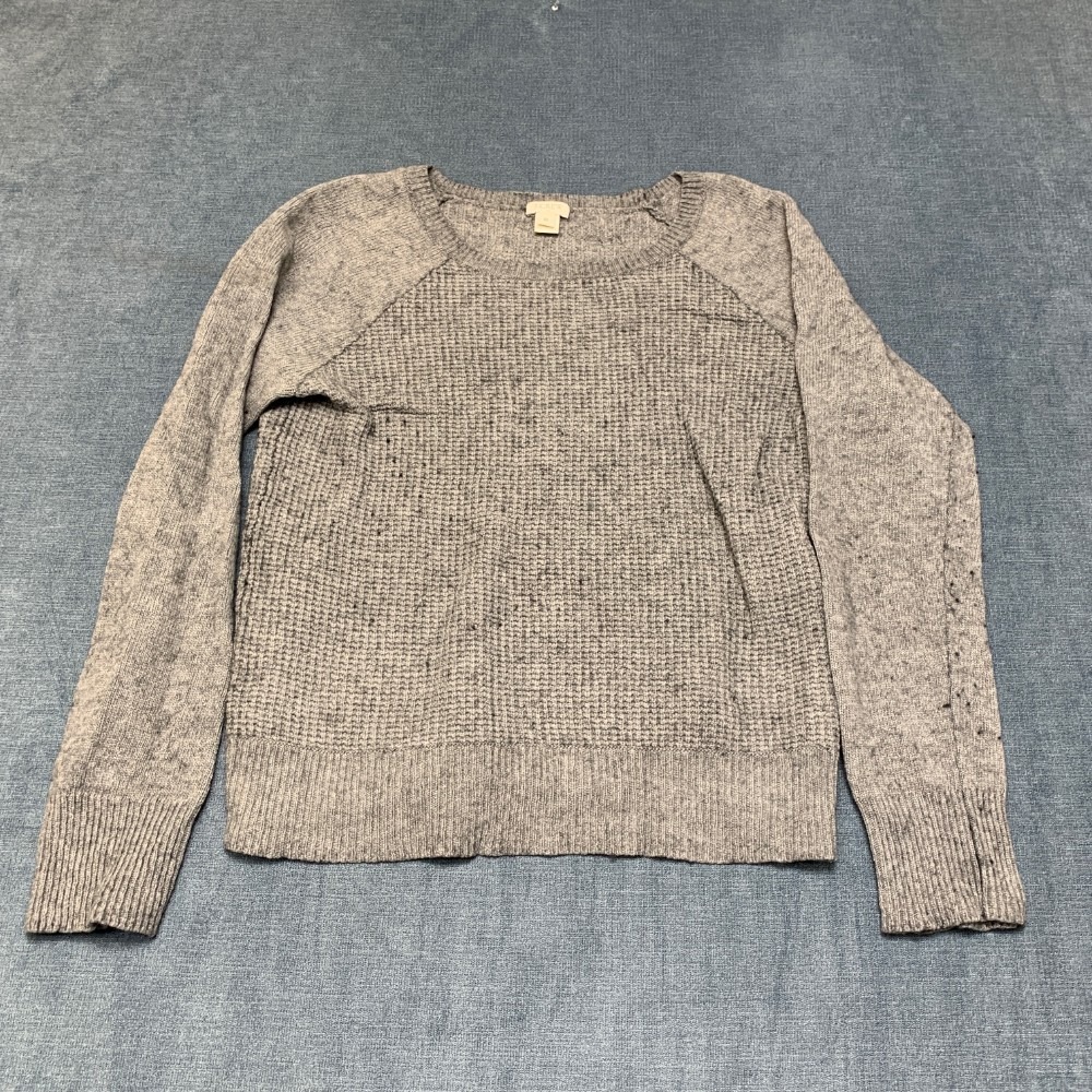J.Crew Sweater Womens Medium Gray Raglan Sleeves Waffle Knit Winter Layering